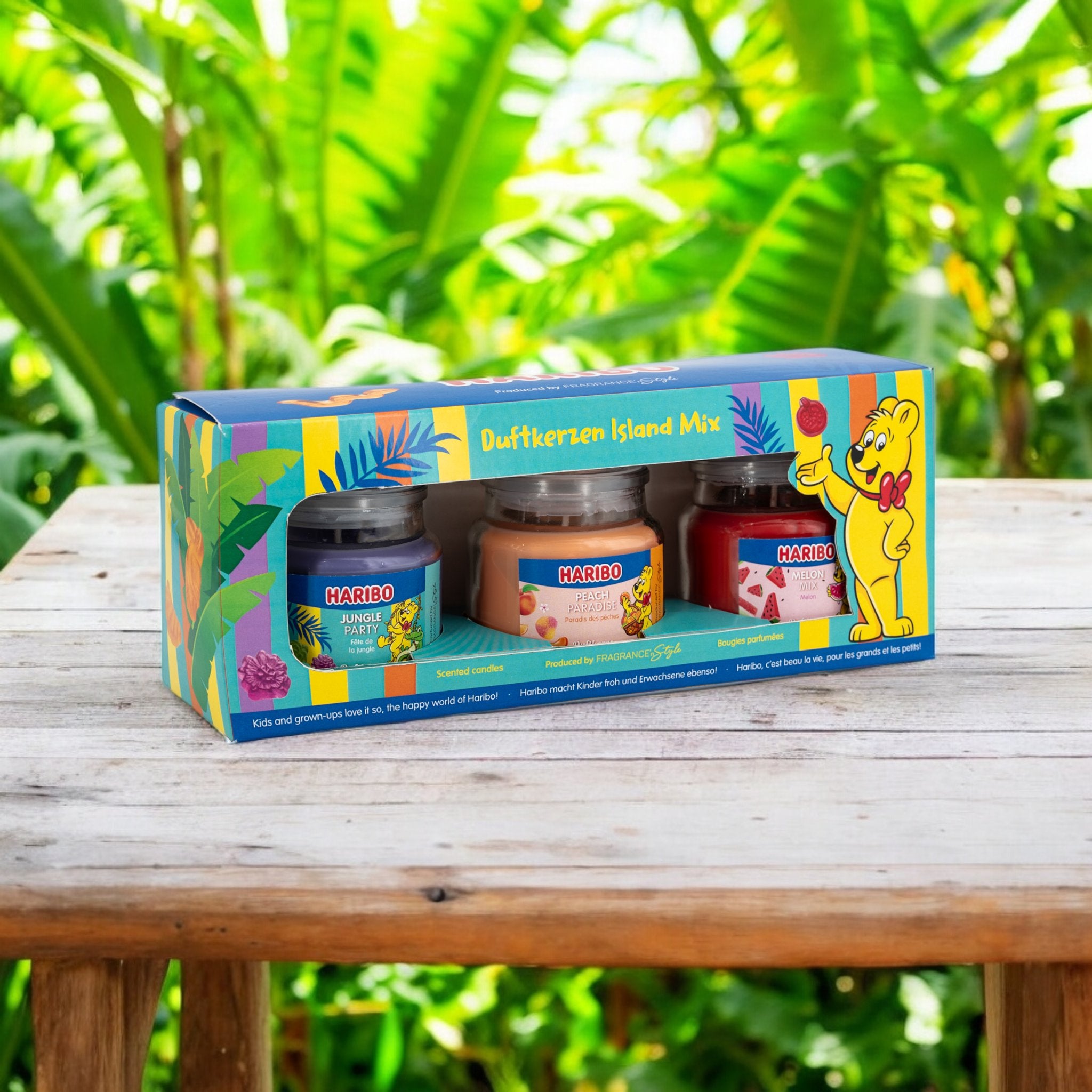 Lot 3 Bougies Parfumées Haribo - 85g Chaque, Coconut Lime, Berry Mix, Tropical Fun
