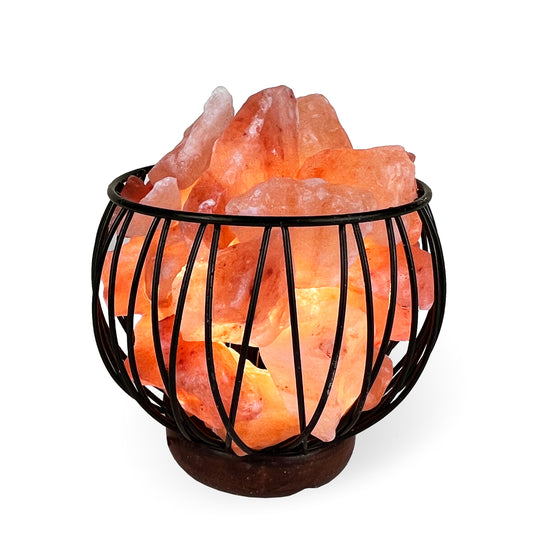Wooden Base Basket Salt Lamp | Elements Of Home