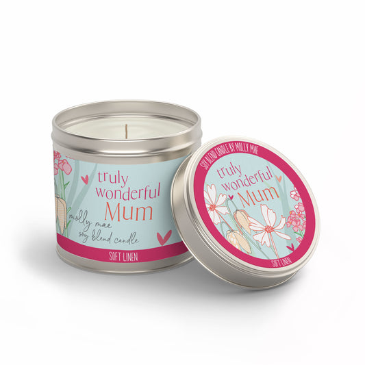 Wonderful Mum - Soft Linen Candle In A Tin 180g Molly Mae