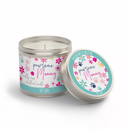 Pawsome Mummy - Soft Linen Candle In A Tin 180g Molly Mae